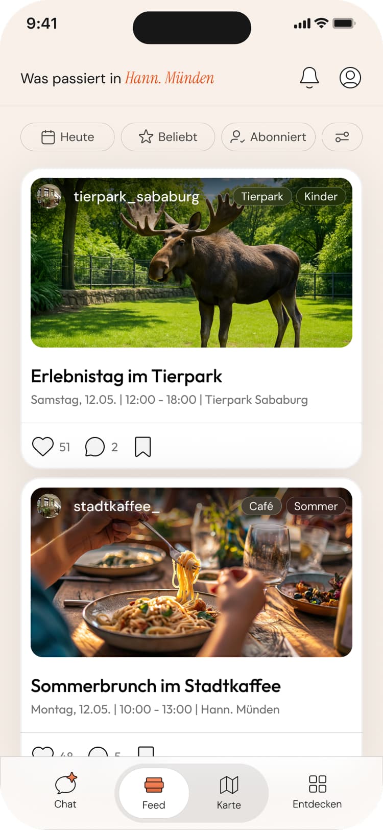 Beispielansicht des lokalen Stadtpuls-Feeds
